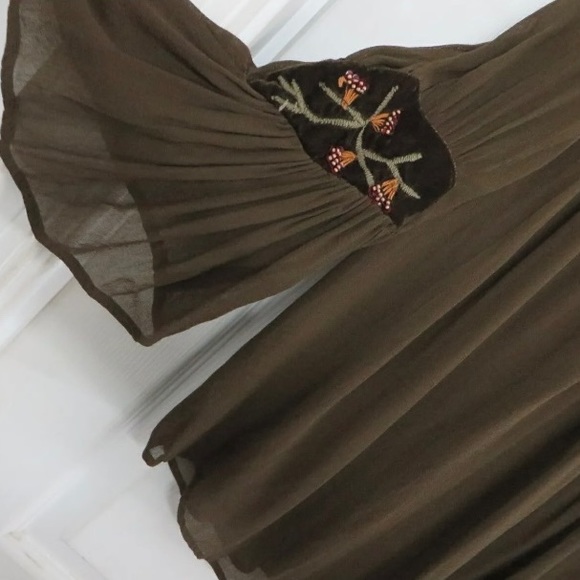 ZARA BASIC Silk Velvet Beads Embroidery Kimono Tunic Top Olive, size XS - Picture 3 of 16